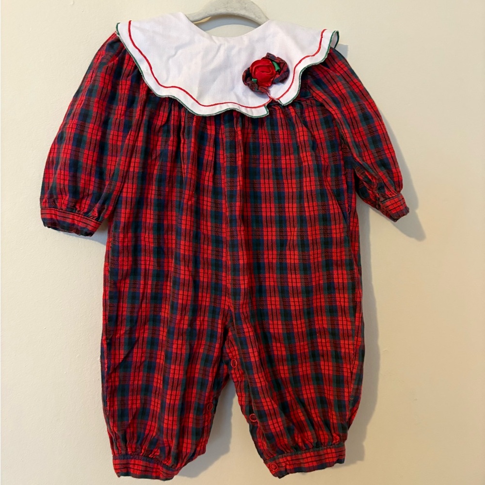 Vintage Plaid Baby Romper with White Collar 6/9M
